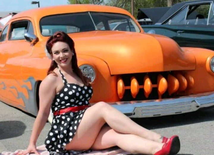 Hot women with orange car